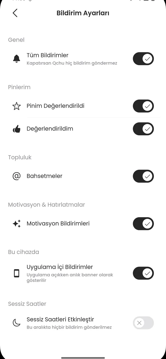 Notification settings screen