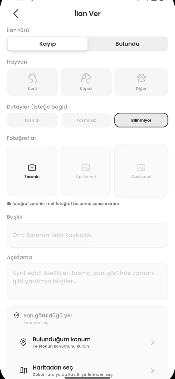 Lost listing form