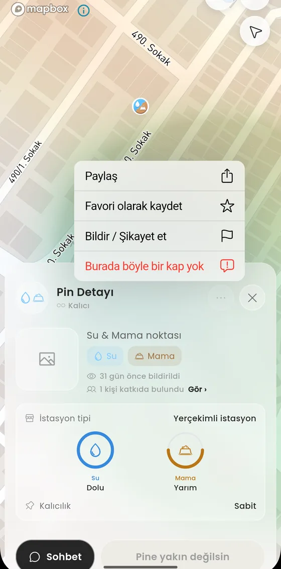 Long press menu on pin detail